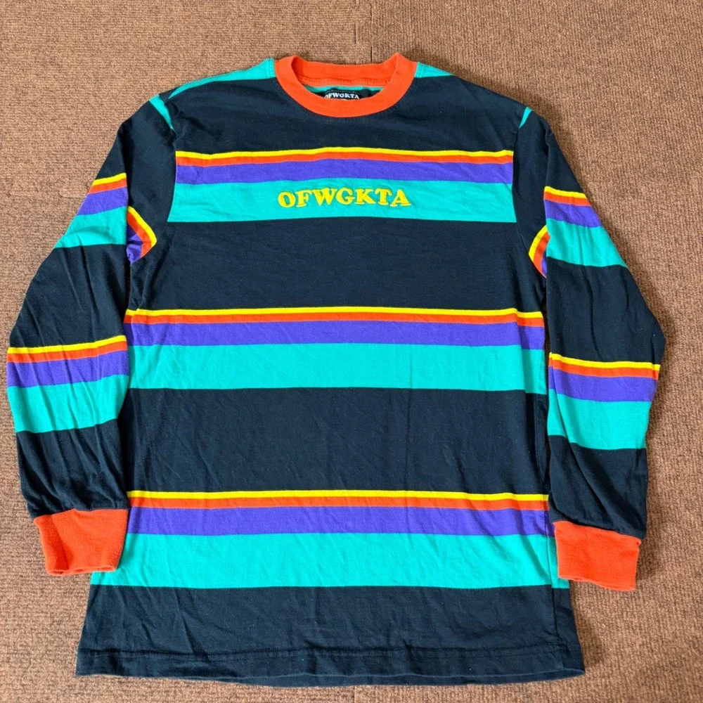 OFWGKTA Odd Future Striped‎ Long Sleeve Shirt Mens Medium Black Teal Purple M